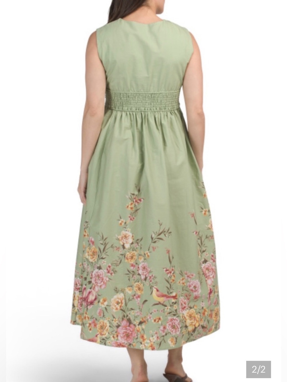 🍐RACHEL ZOE Green Floral Bird Print Cotton Occasion Midi Maxi Dress 8 - Picture 2 of 2